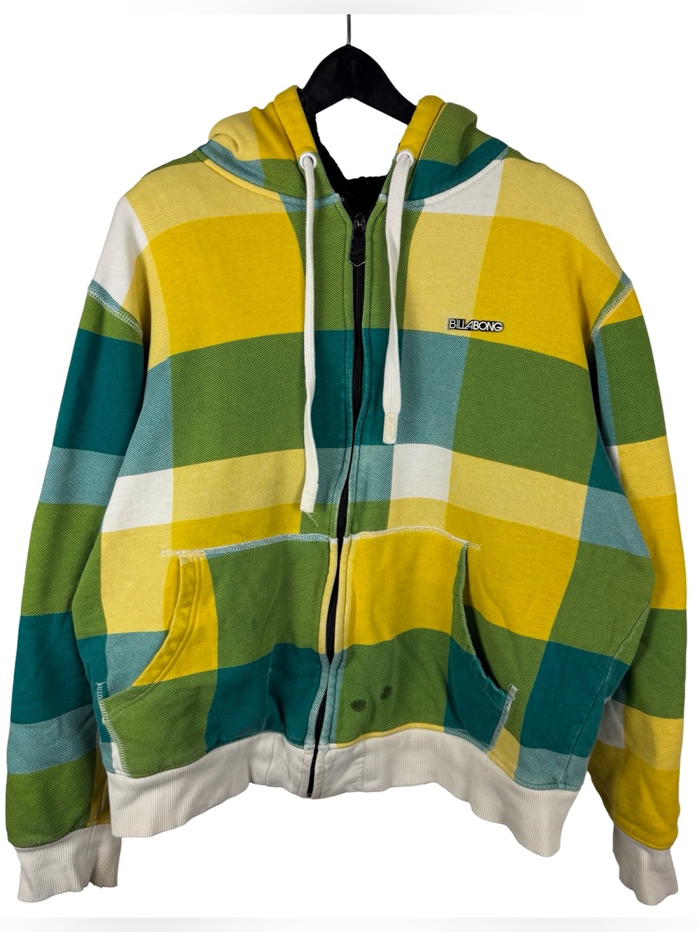 Vintage Y2K Billabong Surf Checkered Sherpa Lined Full Zip Hoodie Size 2XL